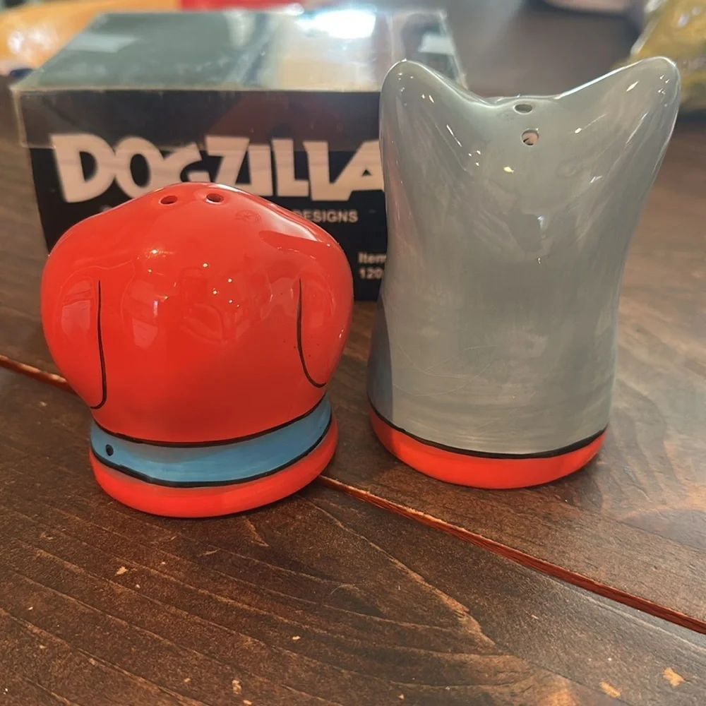 Candace Reiter Dogzilla Salt Pepper Shaker Set, Whimsical Ceramic Dogs